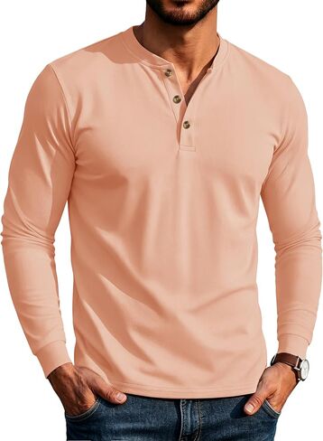 MAGCOMSEN Men's Henley Long Sleeve Shirts Cotton 3-Button Casual Stylish T-Shirts Basic Solid Color Pullover Shirt in Kuwait