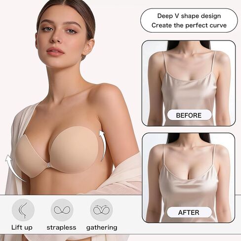 MITALOO Seamless Adhesive Bra Sticky Strapless Invisible Push up Bras Silicone Backless Nipple Cover for Women Nude Black in Saudi Arabia