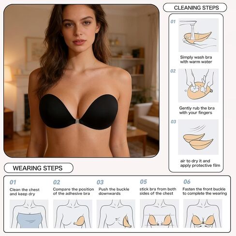 MITALOO Seamless Adhesive Bra Sticky Strapless Invisible Push up Bras Silicone Backless Nipple Cover for Women Nude Black in Saudi Arabia