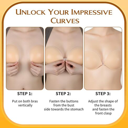 Qianyu Adhesive Bra Invisible Silicone Sticky Bras Strapless Backless Push Up Bra Push Up Adhesive Bras with Nipple Covers for Women's Backless Dress Light Pink in Kuwait