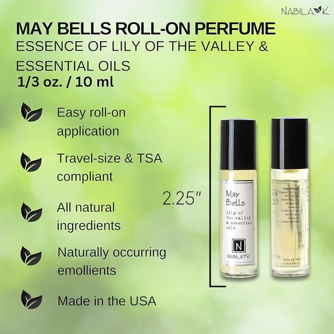 Nabila K May Bells Lily of the Valley Roll-On Perfume Oil for Women | Alcohol-Free, Organic, Long-Lasting Fragrance | Travel Size, TSA Approved | 0.33 oz in Kuwait