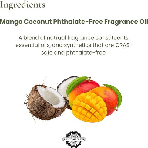 Rustic Strength Phthalate-Free Fragrance Oil Blend, Mango Coconut, Non-Toxic, Prop 65 Compliant, Safe for Home, Laundry, and DIY Use, 1 oz in Saudi Arabia