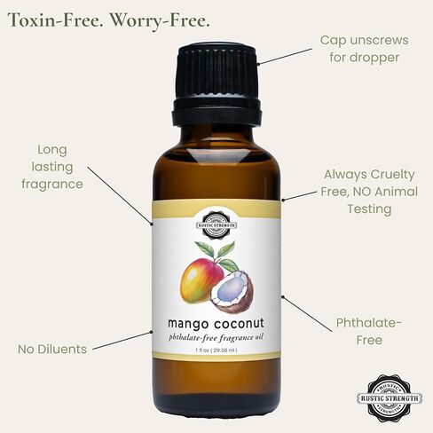 Rustic Strength Phthalate-Free Fragrance Oil Blend, Mango Coconut, Non-Toxic, Prop 65 Compliant, Safe for Home, Laundry, and DIY Use, 1 oz in Saudi Arabia