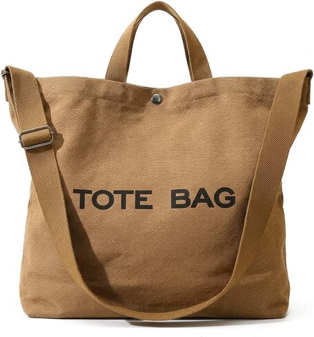 Canvas Tote Bag for Women, Multiple-Pocket Crossbody Shoulder Bags, Wide Adjustable Strap for Work, Travel Everyday Use in Saudi Arabia