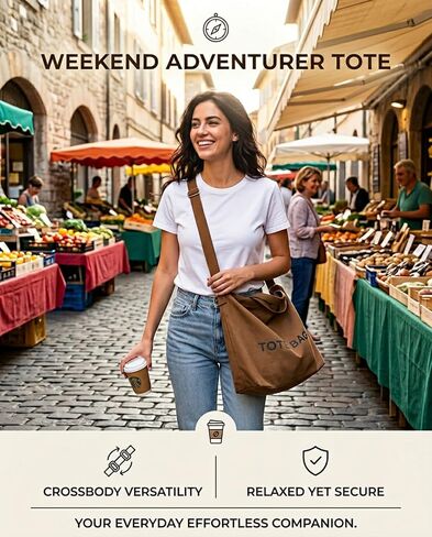 Canvas Tote Bag for Women, Multiple-Pocket Crossbody Shoulder Bags, Wide Adjustable Strap for Work, Travel Everyday Use in Saudi Arabia