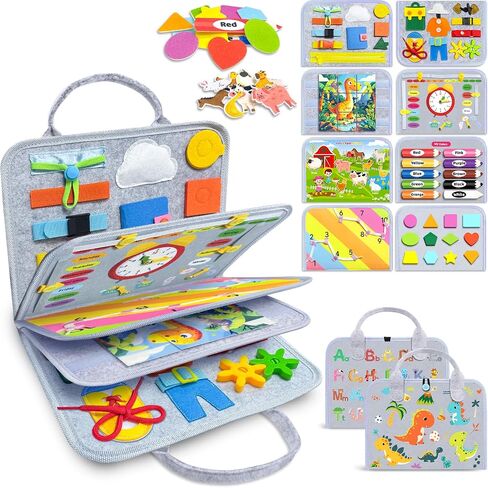 Gojmzo Busy Board Montessori Toys for 1 2 3 4 Year Old Girl Birthday Gifts, Busy Book Sensory Toys for Toddlers 1-3, Toddler Girl Toys Age 1-2, 2-4, Learning Educational Toy Travel Activities in Kuwait