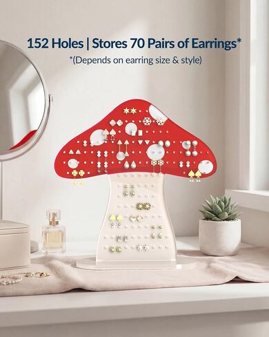 NiHome Mushroom Earring Holder Organizer, Acrylic Earring Stand with 152 Holes for Stud Earrings, Cute Tabletop Jewelry Display & Storage for Girls, Women, Gift in Kuwait