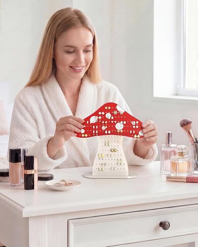 NiHome Mushroom Earring Holder Organizer, Acrylic Earring Stand with 152 Holes for Stud Earrings, Cute Tabletop Jewelry Display & Storage for Girls, Women, Gift in Kuwait