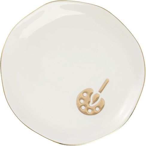 InnoBeta Artist Gifts Ceramic Jewelry Tray, Gift for Artists, Painter, Art Teachers, Decorative Trinket Dish for Rings Earrings Necklaces for Women, 4.75", White Surface Gold in Kuwait