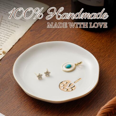 InnoBeta Artist Gifts Ceramic Jewelry Tray, Gift for Artists, Painter, Art Teachers, Decorative Trinket Dish for Rings Earrings Necklaces for Women, 4.75", White Surface Gold in Kuwait