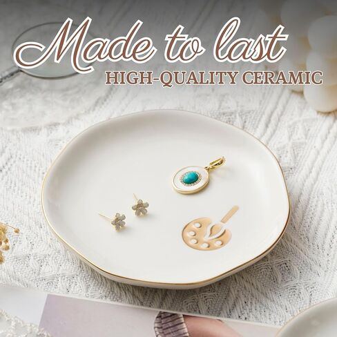 InnoBeta Artist Gifts Ceramic Jewelry Tray, Gift for Artists, Painter, Art Teachers, Decorative Trinket Dish for Rings Earrings Necklaces for Women, 4.75", White Surface Gold in Kuwait