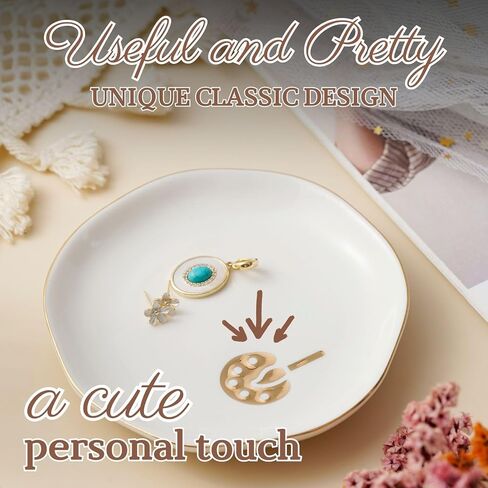 InnoBeta Artist Gifts Ceramic Jewelry Tray, Gift for Artists, Painter, Art Teachers, Decorative Trinket Dish for Rings Earrings Necklaces for Women, 4.75", White Surface Gold in Kuwait