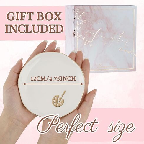 InnoBeta Artist Gifts Ceramic Jewelry Tray, Gift for Artists, Painter, Art Teachers, Decorative Trinket Dish for Rings Earrings Necklaces for Women, 4.75", White Surface Gold in Kuwait