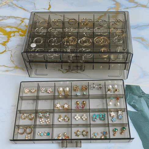72-grids Drawer Earrings Organizer Plastic Jewelry Storage Box Holder Earring Container, 3 Drawers Stackable Stud Earrings/Beads/Findings Holder in Saudi Arabia