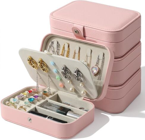 4 Pcs Small Pink Travel Jewelry Box Set, Pink Travel Jewelry Case With Initial Customizable, PU Leather Small Pink Travel Jewelry Case Organizer For Rings Necklaces Earrings For Women Girls in Saudi Arabia