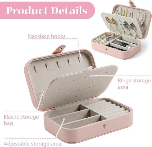 4 Pcs Small Pink Travel Jewelry Box Set, Pink Travel Jewelry Case With Initial Customizable, PU Leather Small Pink Travel Jewelry Case Organizer For Rings Necklaces Earrings For Women Girls in Saudi Arabia