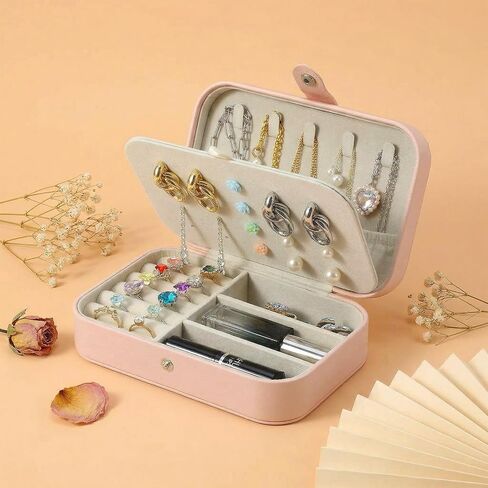 4 Pcs Small Pink Travel Jewelry Box Set, Pink Travel Jewelry Case With Initial Customizable, PU Leather Small Pink Travel Jewelry Case Organizer For Rings Necklaces Earrings For Women Girls in Saudi Arabia