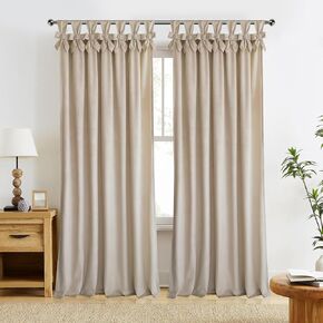 HIG Beige Velvet Curtains 84 Inches, Room Darkening Drapes with Handmade Bow Tie Pearl Tabs for Living Room, Thermal Insulated Window Treatment for Bedroom, W52 x L84 inch, 2 Panels in Saudi Arabia