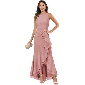 Sleeveless Mermaid Mother of The Bride Dresses for Women Elegant Chiffon High Low Ruffle Formal Gown in Kuwait
