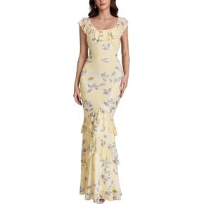 Women Floral Wedding Guest Maxi Dress Ruffle Tiered Elegant Long Formal Cocktail Party Dresses in Saudi Arabia