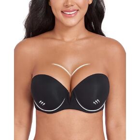DotVol Women's V Plunge Padded Push Up Underwire Supportive Strapless Bra in Saudi Arabia