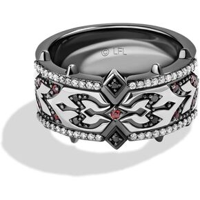 Jewelili Star Wars™ Fine Jewelry DARTH MAUL WOMEN'S RING 1/5 CT.TW. Black and White Diamonds with Garnet in Sterling Silver with Black Rhodium in Kuwait