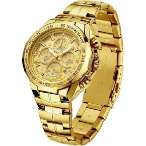 WWOOR Men's Gold Watch Stainless Steel Waterproof Watches for Men Multifunctional Chronograph Analog Quartz Fashion Business Wristwatch Luminous with Date in Saudi Arabia