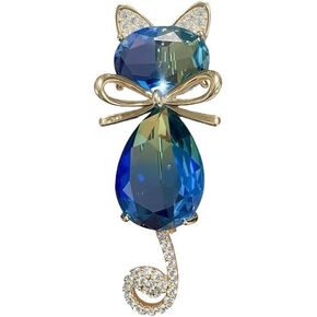 Blue Crystal Cat Brooch Sparkling Rhinestone Feline Pin for Women Animal Jewelry for Blouse, Scarf or Jacket (Blue) in Saudi Arabia