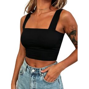 Women's Square Neck Crop Tank Tops Sleeveless Slim Fit Double Layered Camisole Basic Going Out Shirts in Saudi Arabia