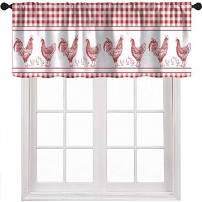 Farmhouse Rooster Kitchen Valance Curtains, Rustic Red White Buffalo Check Stripe Boho Window Treatment Valances for Dining Room Living Room 1 Panel, 54x18Inch in Saudi Arabia