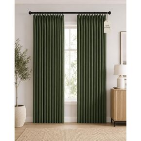 PONY DANCE Pinch Pleated 100% Blackout Curtains 84 Inch Length for Bedroom, Thermal Insulated Double Layer Linen Drapes for Living Room/Nursery/Study, 2 Panels with Hooks, Olive Green, 40″W x 84″L in Saudi Arabia