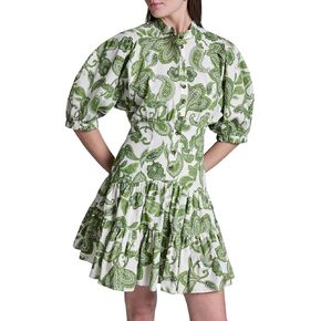 BCBG Women's Short Puff Sleeve Faux Collar Cotton Fit & Flare Mini Dress in Saudi Arabia