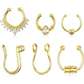 6 Pcs Fake Lip Ring Gold Septum Ring Fake Nose Piercing Faux Septum Piercing for Women Men Non Piercings in Saudi Arabia