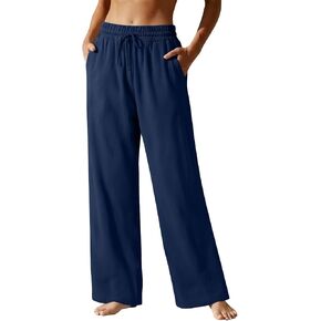 Wide Leg Linen Pants Women Drawstring High Waisted Summer Beach Vacation Dressy Flowy Lightweight Cotton Trousers in Saudi Arabia