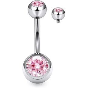 14G Belly Button Ring Piercing ASTM F136 Titanium Internally Threaded Inlaid CZ Navel Rings 10MM 12MM 14MM 16MM Bar Length Hypoallergenic Belly Body Piercing Jewelry for Women Men Silver Gold in Saudi Arabia