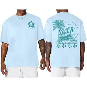 Mens Graphic Tees Hibiscus Flower Palm Tree Print Shirts Beach T-Shirt Oversized Cotton Casual Tshirt Summer Top in Saudi Arabia