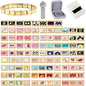 papasgix Custom Italian Charm Bracelet Charms Gold Silver Set 10 Personalized Assorted Italian Charm for Brascelets 9mm Italian Charms Bulk Pack Links Handmade DIY Jewelry Can Add Starter Bracelet Watch in Saudi Arabia