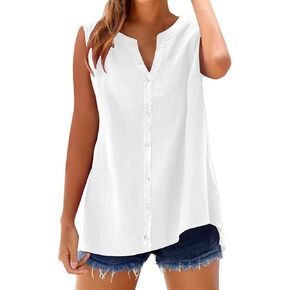 Linen Tank Tops for Women Summer 2026 Lightweight Cotton Linen Button Down Shirts Dressy Casual Sleeveless Blouses in Saudi Arabia
