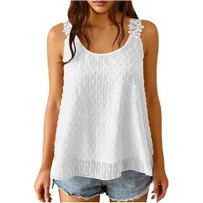 Women's Oversized Boho Tank Top Flowy Sleeveless Summer Top Loose Fit Crewneck Lace Trim Camisole Y2K Casual Shirt in Saudi Arabia
