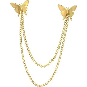 Butterfly Brooch, Gold-Hued Double Butterfly Chain Alloy Metal Fashionable Elegant Pin for Ladies Party Daily Wear in Saudi Arabia