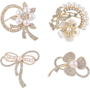 4 Pcs Brooches and Pins for Women Gold Flower Brooch Set Crystal Pearl Brooch Pins Ladies Vintage Rhinestone Jewelry Accessory Coats Dresses in Saudi Arabia