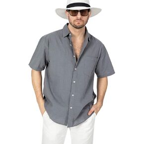 COEVALS CLUB Men's Casual Linen Cotton Button Down Spread Collar Short Sleeve Summer Beach Shirts in Kuwait
