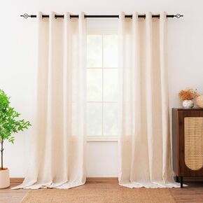Linen Curtains for Living Room, Linen Blended Semi Sheer Light Filtering Curtain Grommet Privacy Drapes 96 Inches Long 2 Panels Set-Natural,54Wx96L in Saudi Arabia