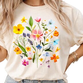 Wildflower Bouquet Design - Womens Comfort Colors - Ivory Retro Floral Botanical Graphic Tee in Saudi Arabia