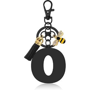 Oubaka Alphabet Initial Letter Keychain for Women Bag Charms, Black Letter Initials Keyring with Bee and Tassel for Backpack in Kuwait