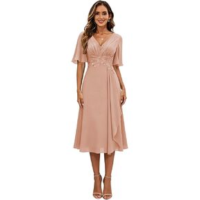 YOFF Chiffon Mother of the Bride Dresses with Sleeves Lace Applique Formal Evening Dress FF034 in Saudi Arabia