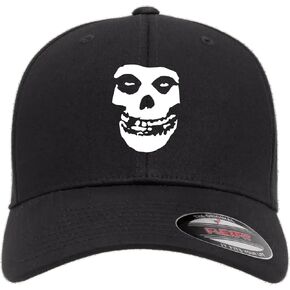 Mari Kyrios Misfit Heat Pressed Fiend Skull Black Curved Bill Hat - Adult Flex Stretch Cap in Saudi Arabia