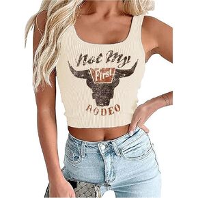 Vintage Cowgirl Crop Tank Tops Women Retro Graphic Western Cowboy Tee Girls Sleeveless Country Concert Crop Tops in Kuwait