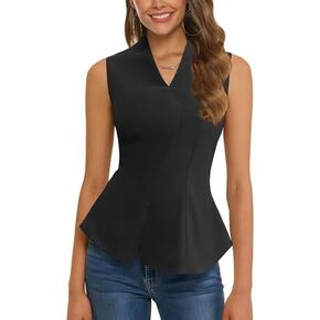 Women's V-Neckline Sleeveless Peplum Top Business Regular Fit Tank Tops Work Shirts Outfits ﻿ in Saudi Arabia