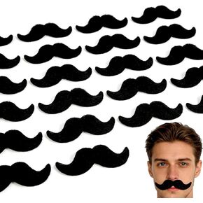 24PCS Black Self-Adhesive Fake Mustaches, Funny Fluffy Handlebar Mustache, Novelty Stick on False Facial Hair for Men Halloween Costumes Steampunk Party Cosplay Supplies in Saudi Arabia